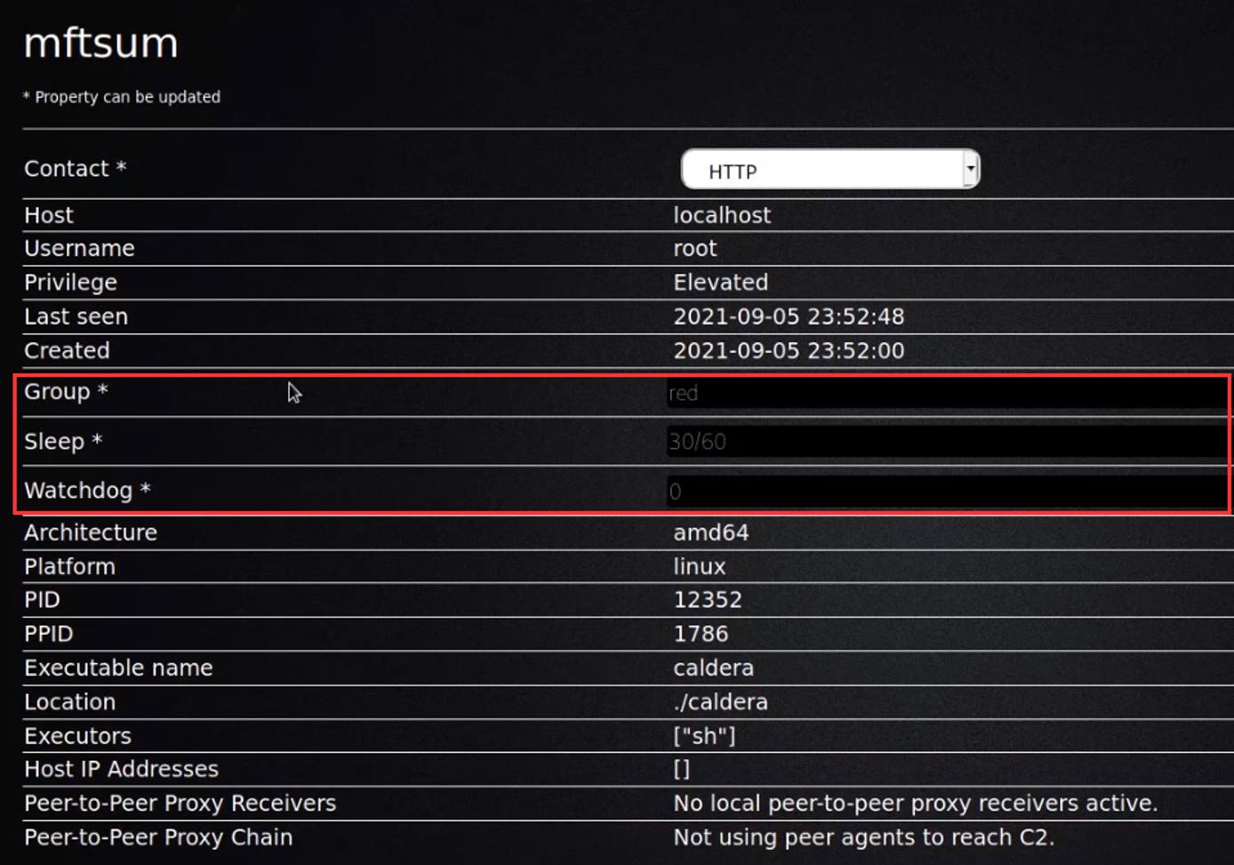 Caldera per-agent settings form