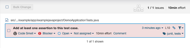 The list of issues on a scan from SonarQube